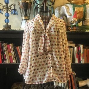 Elephant Print Bow Tie Lulus Blouse